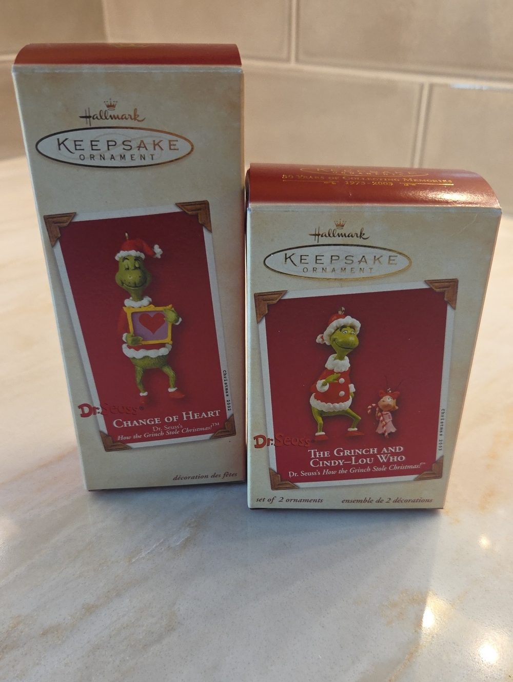 Hallmark Keepsake 2002 & 2003 Ornaments - The Grinch & Cindy-Lou Who